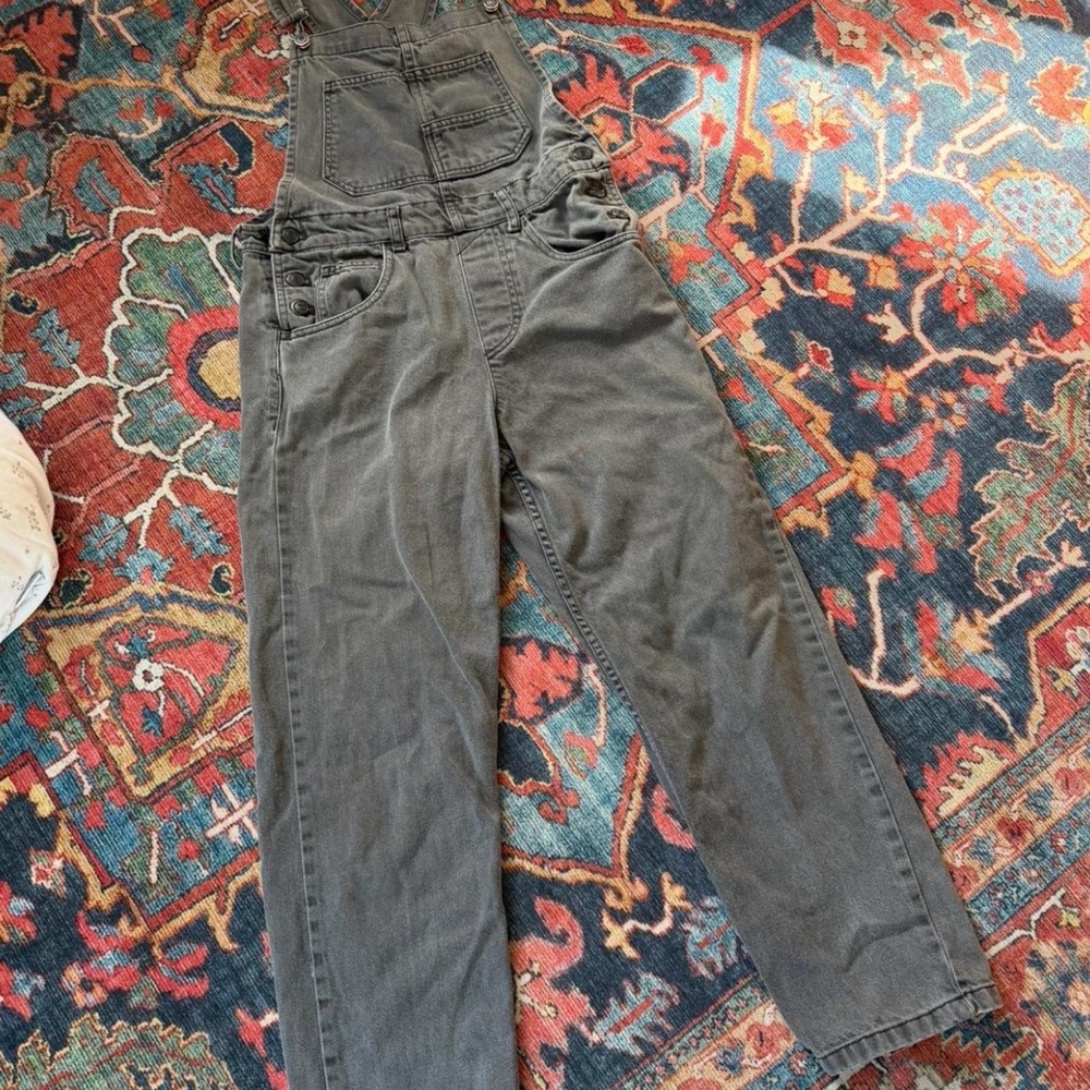Free People We The Free Charcoal Denim Overalls Straight Leg Dungarees -XS